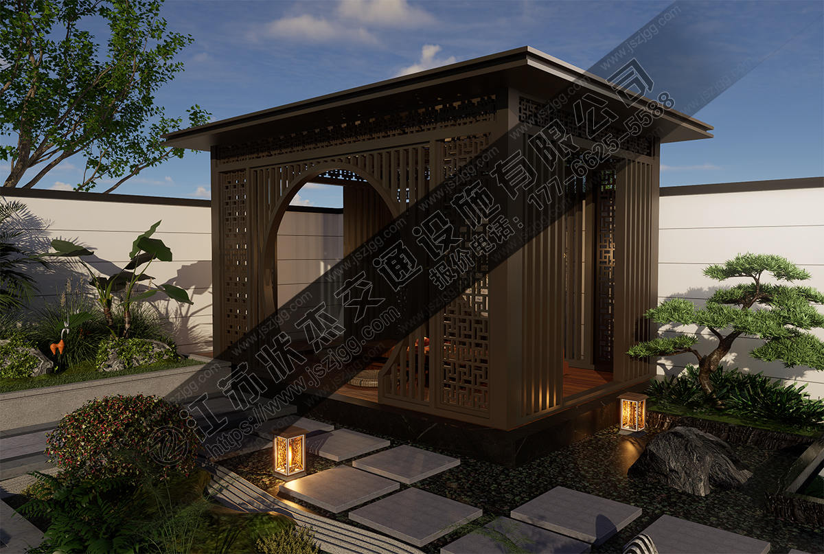 鋼結構新中式庭院?jiǎn)伪劾燃? /></p>
<p><br /></p>
<p align=